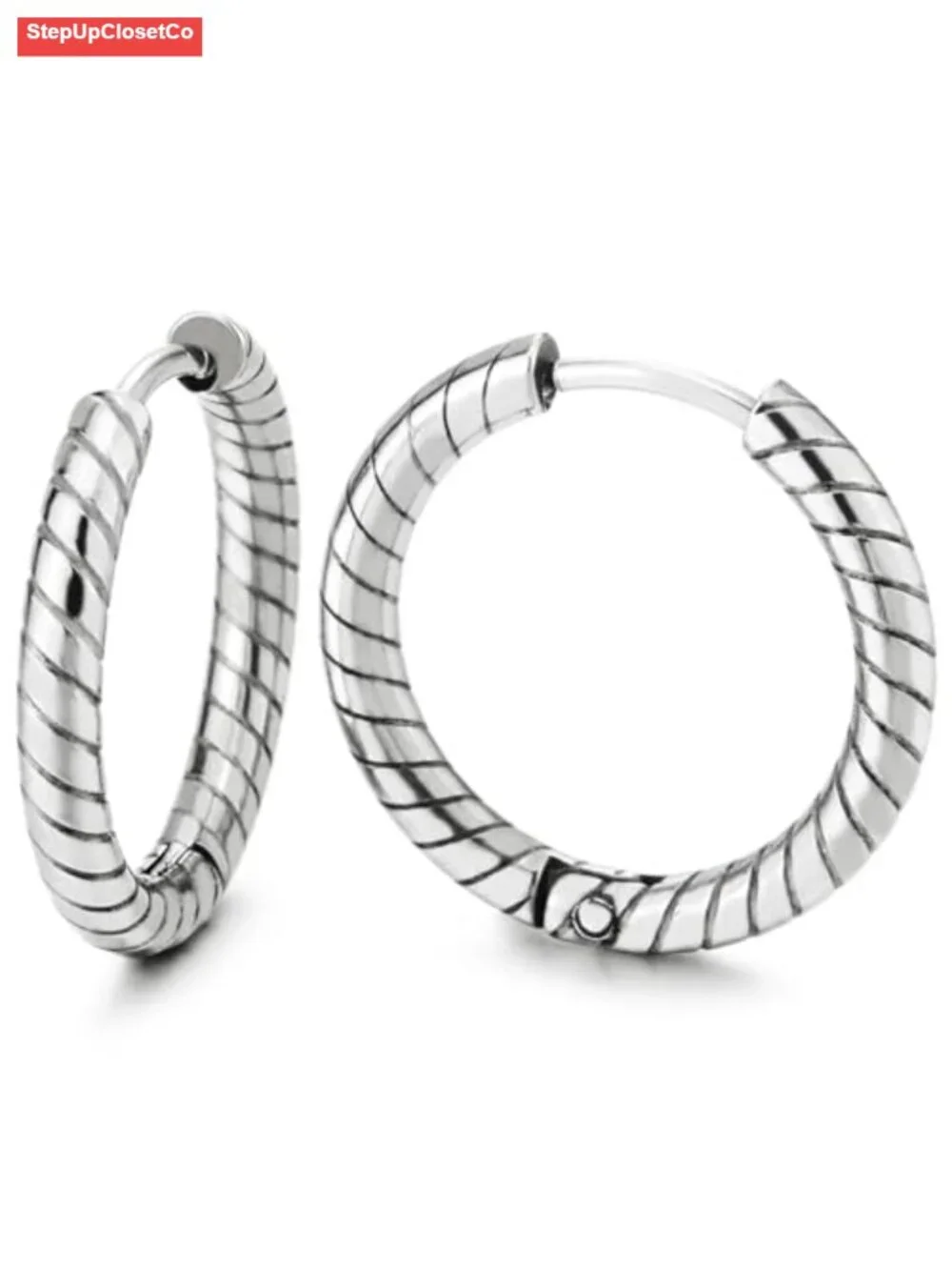 Rope Texture Hoop Earrings Stainless Steel Huggie Hinged for Men Women